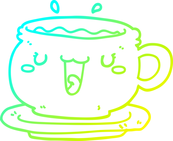 Bir insan tarafından çizilmiş soğuk gradyan çizgi film fincanı ve fincan tabağı.