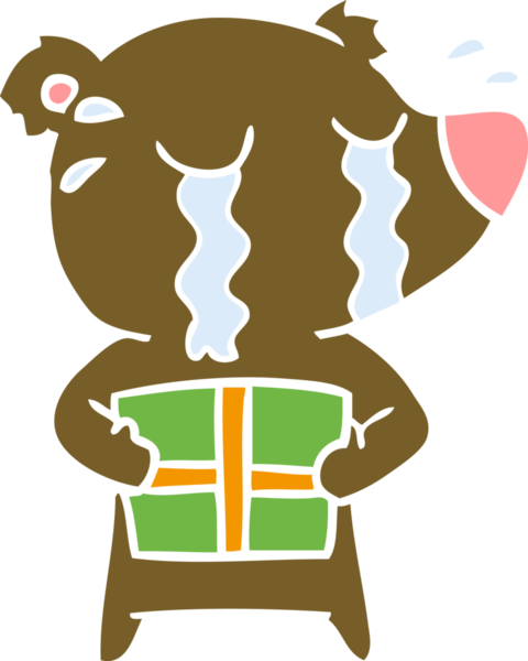 Düz renkli çizgi film ağlayan ayı. Bir insan tarafından çizilmiş.