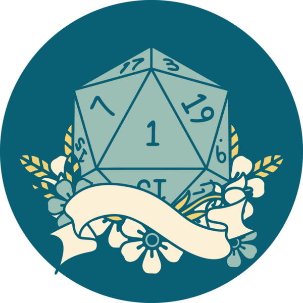 Retro Dövme Biçimi Doğal Bir d20 zar bir insan tarafından çizildi