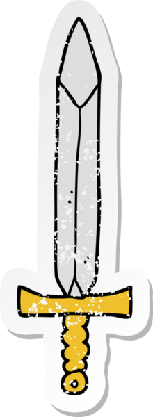 Bir insan tarafından çizilmiş karikatür kılıcının sıkıntılı çıkartması.