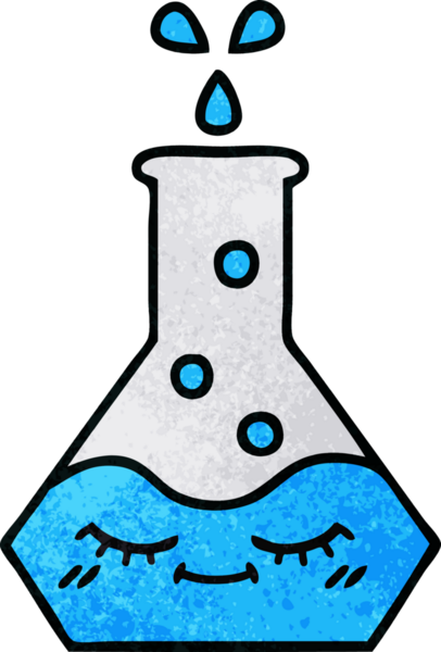 Bir insan tarafından çizilmiş bir bilim şişesinin retro grunge desen karikatürü.