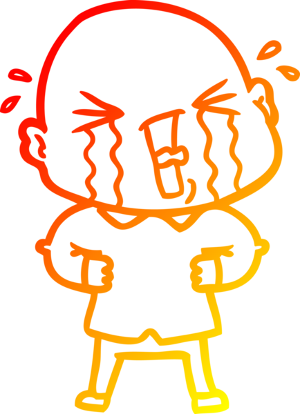 Bir insan tarafından çizilmiş, ağlayan kel bir adamın çizgi çizimi.