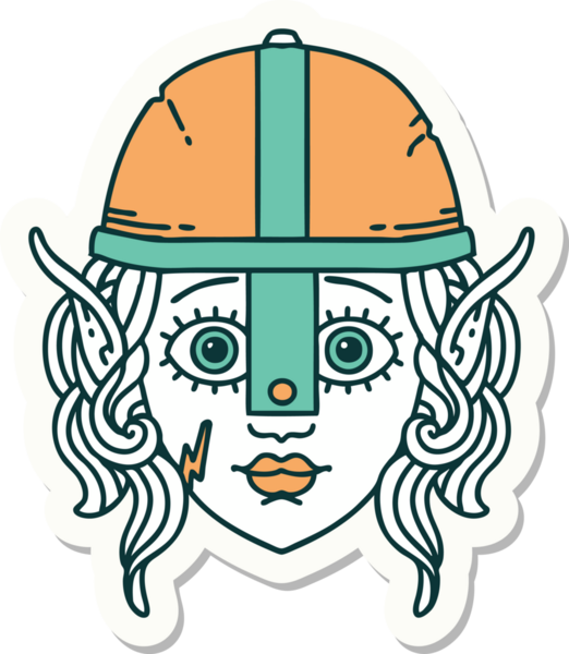 Bir insan tarafından çizilmiş elf dövüşçüsü karakterinin çıkartması.