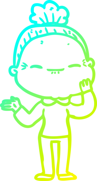 Bir insan tarafından çizilmiş barışçıl, yaşlı bir kadının soğuk çizgi çizimi.