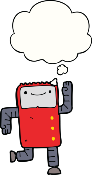 Bir insan tarafından çizilmiş düşünce baloncuklu çizgi film robotu