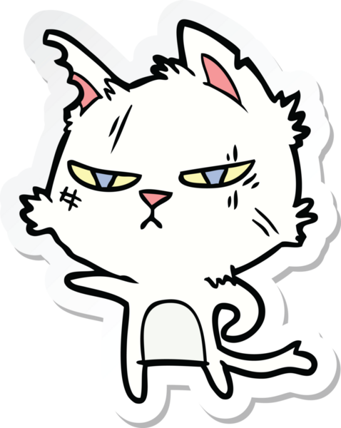 Bir insan tarafından çizilmiş sert çizgi film kedisinin çıkartması.