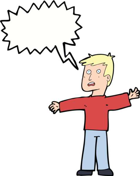 Bir insan tarafından çizilen konuşma baloncuğu ile bir adamı şaşırtan çizgi film.