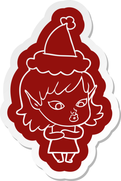 Bir insan tarafından çizilmiş Noel Baba şapkası giyen elf bir kızın oldukça ilginç bir karikatür çıkartması.