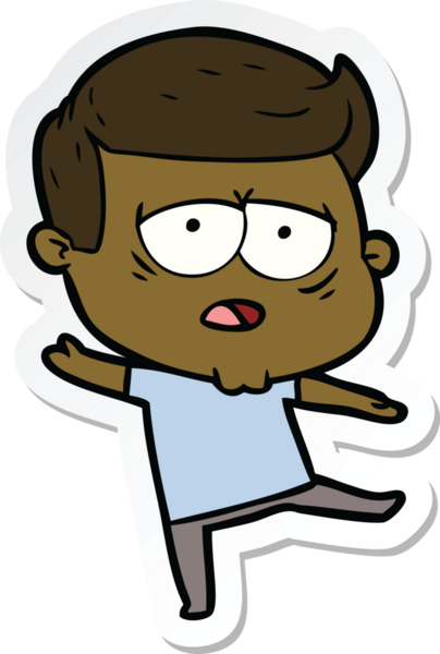 Bir insan tarafından çizilmiş yorgun bir çizgi film çıkartması.