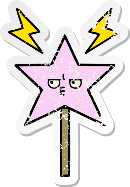 Bir insan tarafından çizilmiş sevimli bir çizgi film sihirli değneğinin sıkıntılı çıkartması.