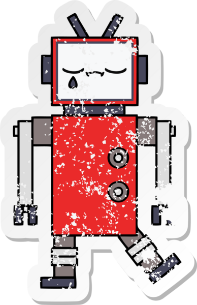 Bir insan tarafından çizilmiş sevimli bir robot çizgi film çıkartması.