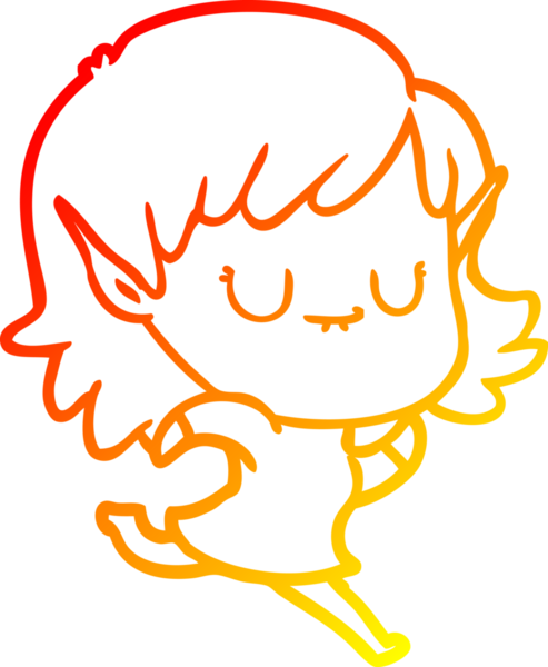 Bir insan tarafından çizilmiş mutlu bir elf kızının çizgi çizimi.