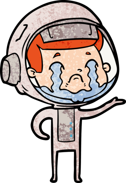 Bir insan tarafından çizilmiş ağlayan astronot çizgi filmi.