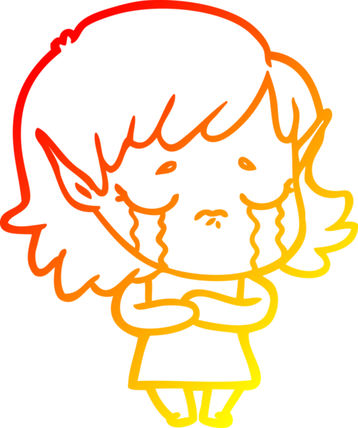 Bir insan tarafından çizilmiş, ağlayan bir elf kızı çizimi.