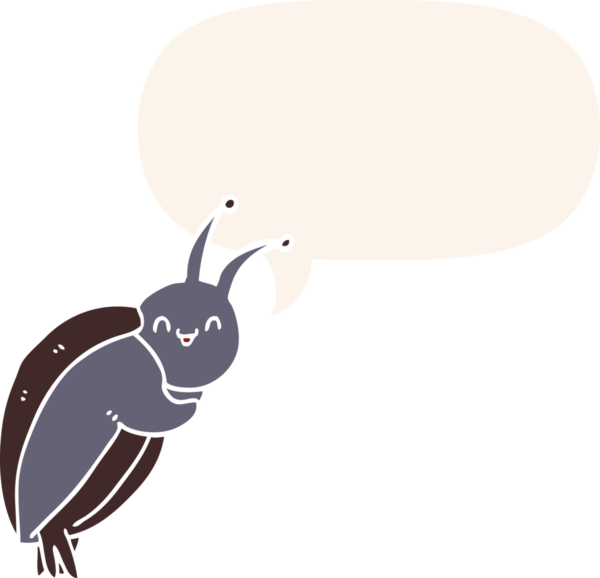 Konuşma baloncuğu olan sevimli çizgi film böceği insan tarafından çizilmiş.