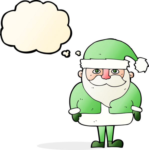 Bir insan tarafından çizilmiş düşünce baloncuklu Noel Baba çizgi filmi.