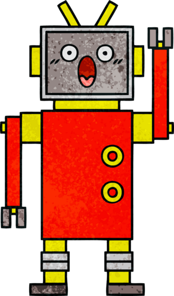 Bir insan tarafından çizilmiş bir robotun retro grunge dokusu