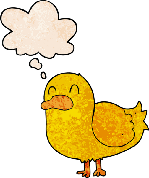 Bir insan tarafından çizilmiş grunge desenli düşünce baloncuklu çizgi film ördeği.