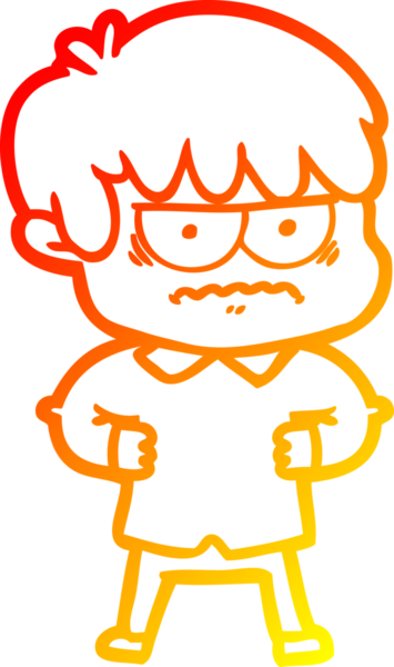 Bir insan tarafından çizilmiş kızgın çizgi film çocuğunun sıcak çizgi çizimi.