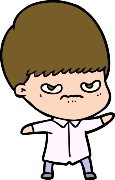 Bir insan tarafından çizilmiş sinirli çizgi film çocuğu.