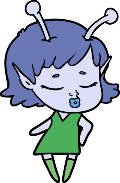 Bir insan tarafından çizilmiş sevimli uzaylı kız çizgi filmi.