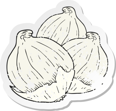 Bir insan tarafından çizilmiş karikatür soğanının geriletilmiş yapıştırması.