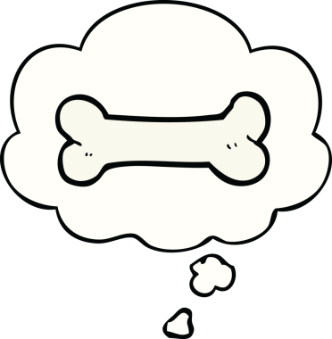 Bir insan tarafından çizilmiş düşünce baloncuklu çizgi film kemiği.