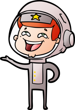 Bir insan tarafından çizilmiş gülen astronot çizgi filmi.