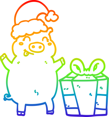 Bir insan tarafından çizilmiş mutlu noel domuzu çizgi çizimi.