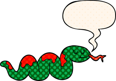 Çizgi roman tarzında konuşma balonu olan çizgi film yılanı bir insan tarafından çizildi.