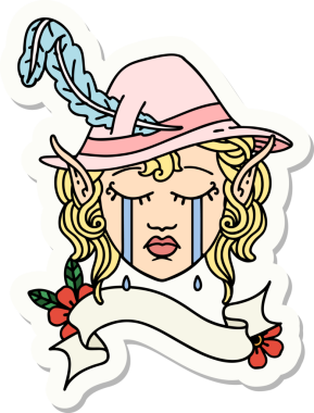 Bir insan tarafından çizilmiş ağlayan bir elf karakterinin çıkartması.