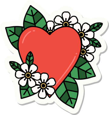 Bir insan tarafından çizilmiş botanik kalbin geleneksel stiliyle dövme çıkartması.