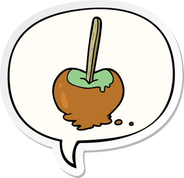 Bir insan tarafından çizilmiş konuşma balonu çıkartmalı karikatür elma şekeri.