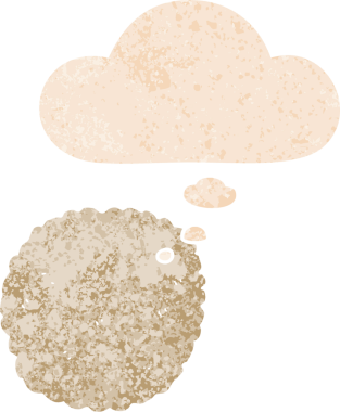 Düşünce baloncuklu çizgi film bisküvisi grunge sıkıntılı retro dokuma tarzı bir insan tarafından çizilmiş