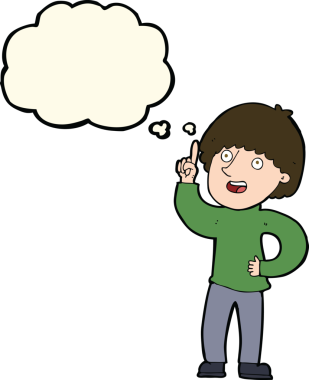 Bir insan tarafından çizilmiş düşünce baloncuğu fikri olan çizgi film adamı.