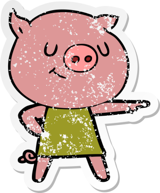 Bir insan tarafından çizilmiş mutlu çizgi film domuzunun sıkıntılı çıkartması.