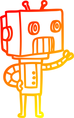 Bir insan tarafından çizilen çizgi film robotunun sıcak çizgi çizimi