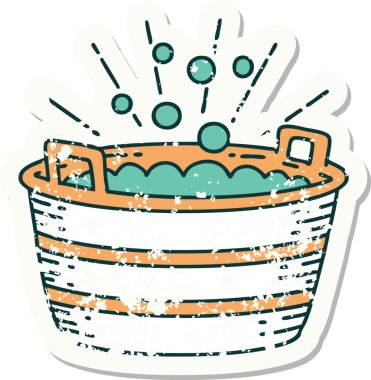 Bir insan tarafından çizilmiş dövme stili teneke bir banyonun eski etiketi.