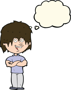 Bir insan tarafından çizilmiş düşünce balonlu mutlu adam çizgi filmi.