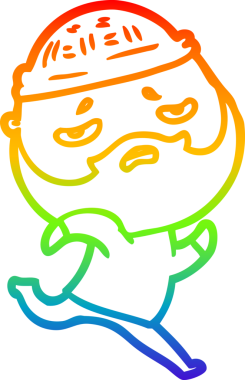 Bir insan tarafından çizilmiş sakallı, endişeli bir çizgi film çizimi.