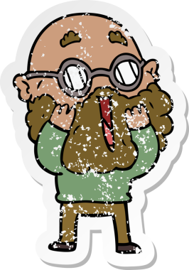 Bir insan tarafından çizilmiş sakallı bir karikatürün sıkıntılı çıkartması.