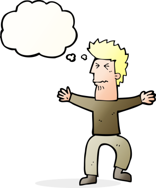 Çizgi film, bir insan tarafından çizilmiş düşünce balonlu adamı strese sokuyor.