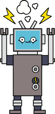 Bir insan tarafından çizilmiş sevimli bir robot karikatürü.