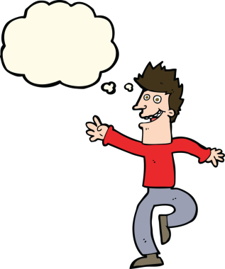 Bir insan tarafından çizilmiş düşünce balonlu mutlu adam çizgi filmi.