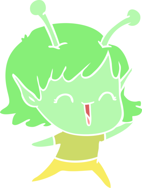 Bir insan tarafından çizilmiş düz renkli uzaylı kız çizgi filmi.