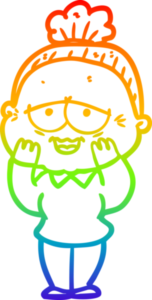 Gökkuşağı gradyan çizgi çizimi Bir insan tarafından çizilmiş mutlu yaşlı kadın