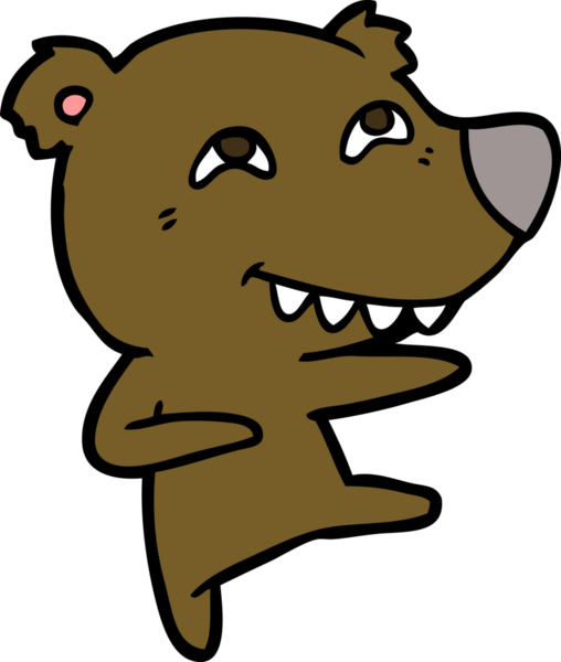 Bir insan tarafından çizilen dans sırasında dişlerini gösteren çizgi film ayısı.