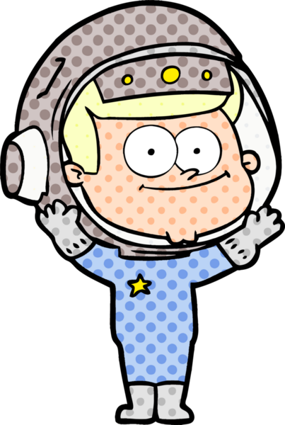 Bir insan tarafından çizilmiş mutlu astronot çizgi filmi.