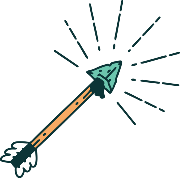 Bir insan tarafından çizilmiş geleneksel dövme stili eski çakmaktaşı ucu okunun çizimi