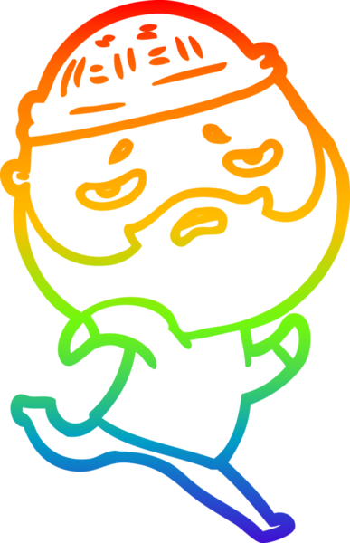 Bir insan tarafından çizilmiş sakallı, endişeli bir çizgi film çizimi.